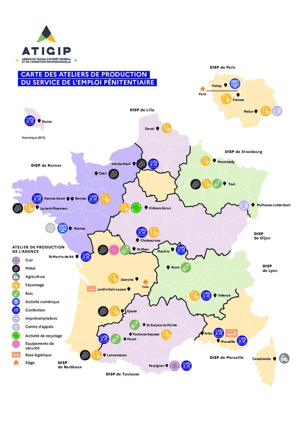 Carte d&rsquo;implantation des ateliers SEP